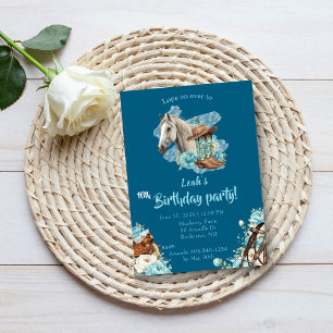 Western Horse Floral Birthday Invitation – Navy