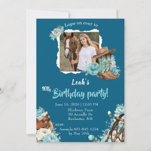 Western Horse Floral Birthday Invitation – Navy