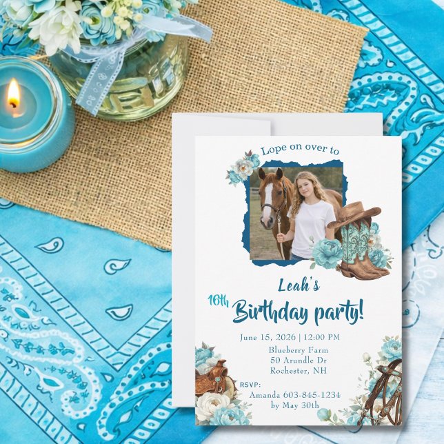 Western Horse Floral Birthday Invitation – White (Creator Uploaded)