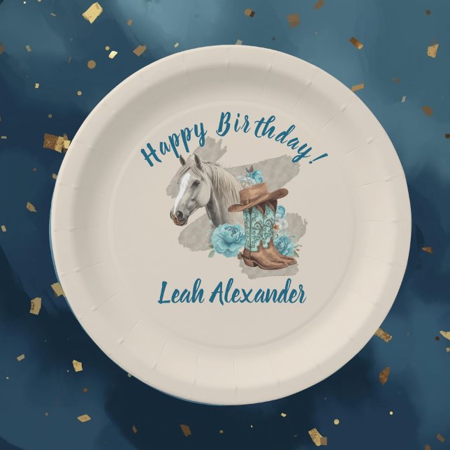 Western Horse Floral Equestrian- Cream Paper Plate (Creator Uploaded)