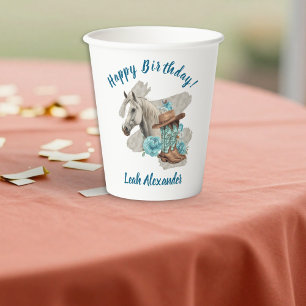 Western Horse Floral Equestrian- White Paper Cups