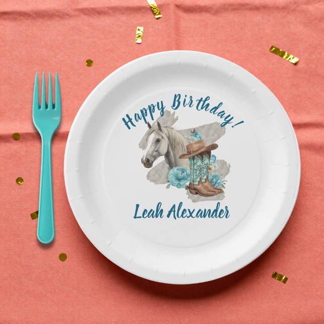 Western Horse Floral Equestrian- White Paper Plate (Creator Uploaded)