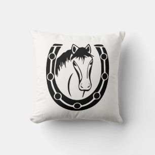 Western Horse Horseshoe Black White Equestrian Throw Pillow