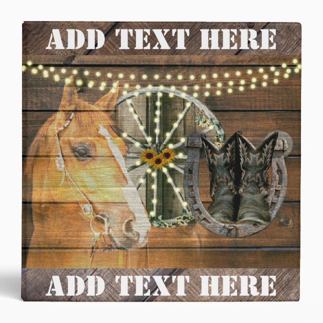 Western Horse Horseshoe Wagon Wheel Cowboy Boots Binder (Front)
