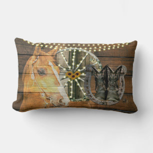 Western Horse Horseshoe Wagon Wheel Cowboy Boots Lumbar Pillow