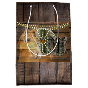 Western Horse Horseshoe Wagon Wheel Cowboy Boots Medium Gift Bag