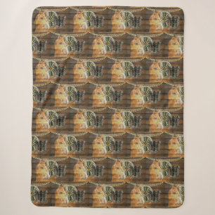 Western Horse Horseshoe Wagon Wheel Cowboy Boots Sherpa Blanket