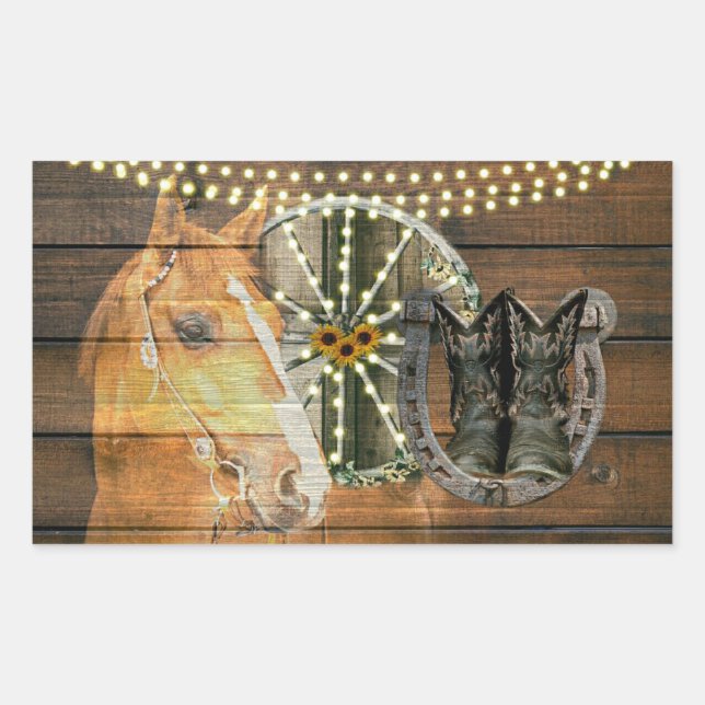 Western Horse Horseshoe Wagon Wheel Cowboy Boots Sticker (Front)