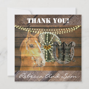 Western Horse Horseshoe Wagon Wheel Cowboy Boots Thank You Card