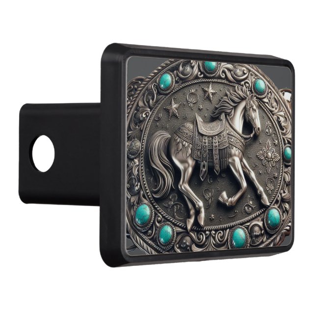 Western Horse Pewter and Turquoise Trailer Hitch Cover (Right)