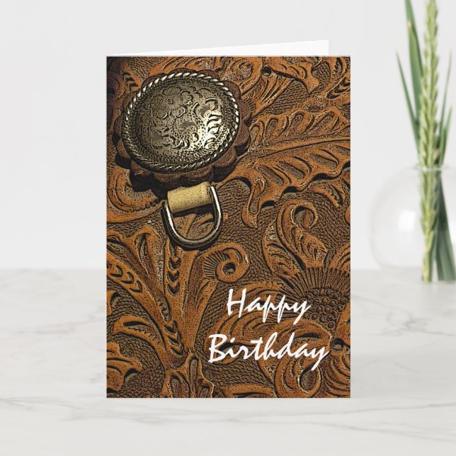 Western Horse Saddle Happy Birthday Card (Front)