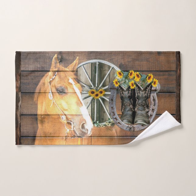 Western Horse Wagon Wheel Horseshoe Cowboy Boots B Bath Towel Set (Hand Towel)