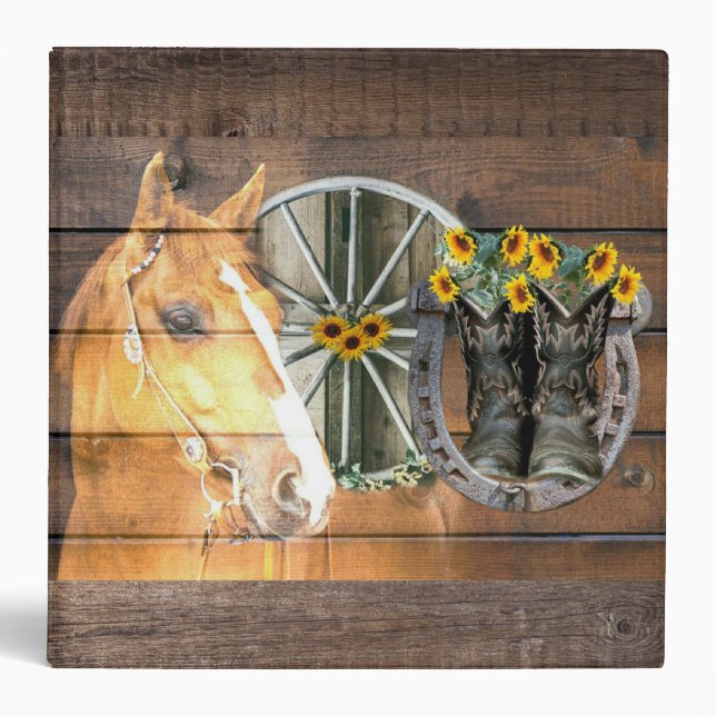 Western Horse Wagon Wheel Horseshoe Cowboy Boots Binder (Front)