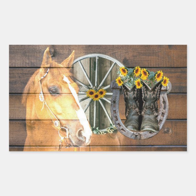 Western Horse Wagon Wheel Horseshoe Cowboy Boots Sticker (Front)