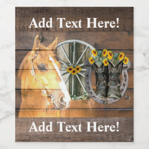 Western Horse Wagon Wheel Horseshoe Cowboy Boots W Wine Label