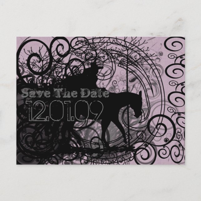 Western Horse With Swirls Save the Date Postcards (Front)
