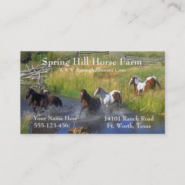 Western Horses Running Through Water Template Business Card (Front)