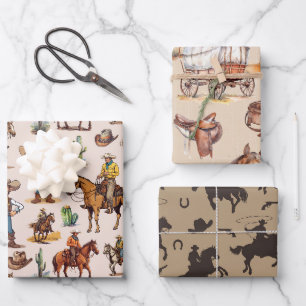 Western Horses Wrapping Paper Flat Sheet Set of 3