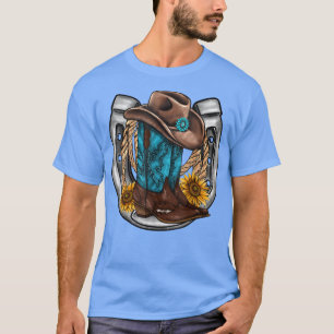 Western Horseshoe Cowboy Boots Hat Rope Sunflower T-Shirt