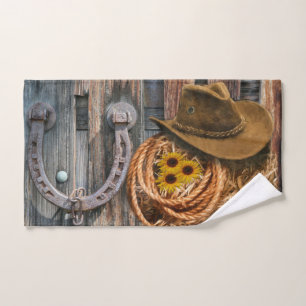 Western Horseshoe Cowboy Hat Lasso Hand Towel