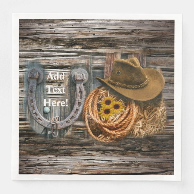 Western Horseshoe Cowboy Hat Lasso Napkin (Front)