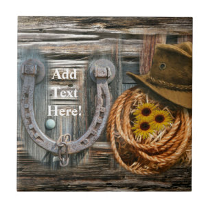 Western Horseshoe Cowboy Hat Lasso Tile