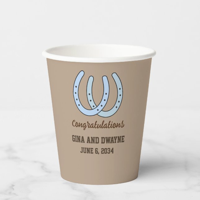 Western Horseshoe Wedding Personalized Paper Cups (Front)