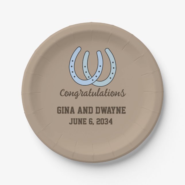 Western Horseshoe Wedding Personalized Paper Plate (Front)