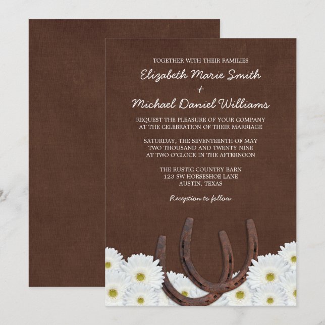 Western Horseshoes and Daisies Wedding Invitation (Front/Back)