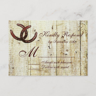 Western Horseshoes Barn Wood Wedding RSVP Cards