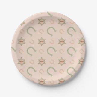 Western Horseshoes Sheriff Badge Peach Mint Paper Plate