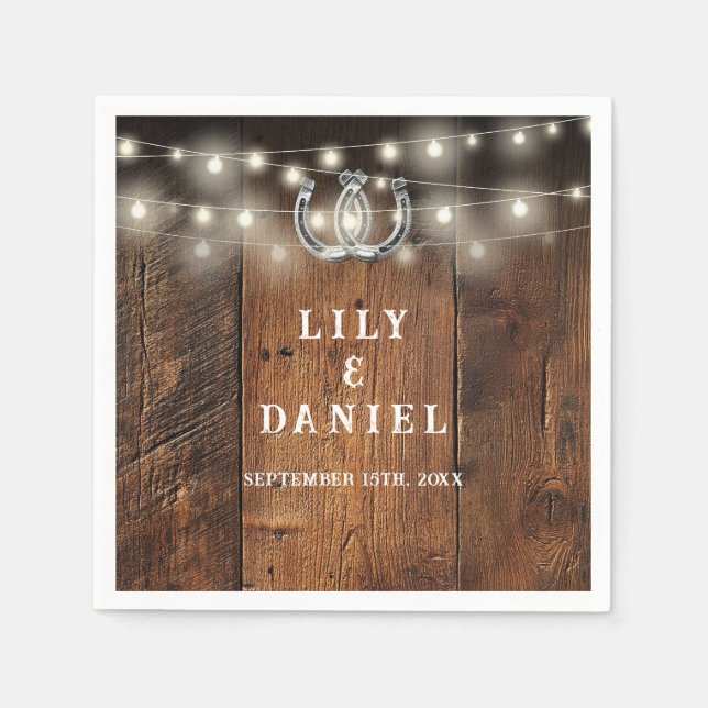 Western Horseshoes String Lights Wedding Napkin (Front)