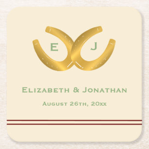 Western Horseshoes Wedding Square Paper Coaster