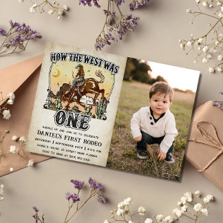 Western How The West Was One 1st Birthday Photo Invitation