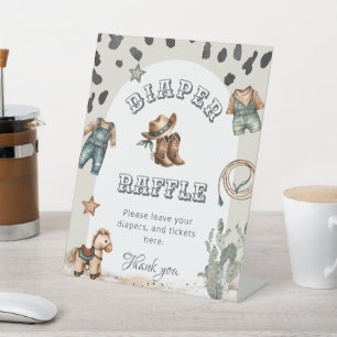Western Howdy Baby Cowboy Shower Diaper Raffle Pedestal Sign