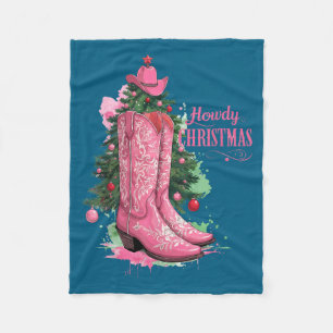 Western , Howdy Christmas And Tree, Nk Cowboy Boot Fleece Blanket