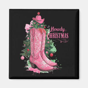 Western , Howdy Christmas And Tree, Nk Cowboy Boot Magnet