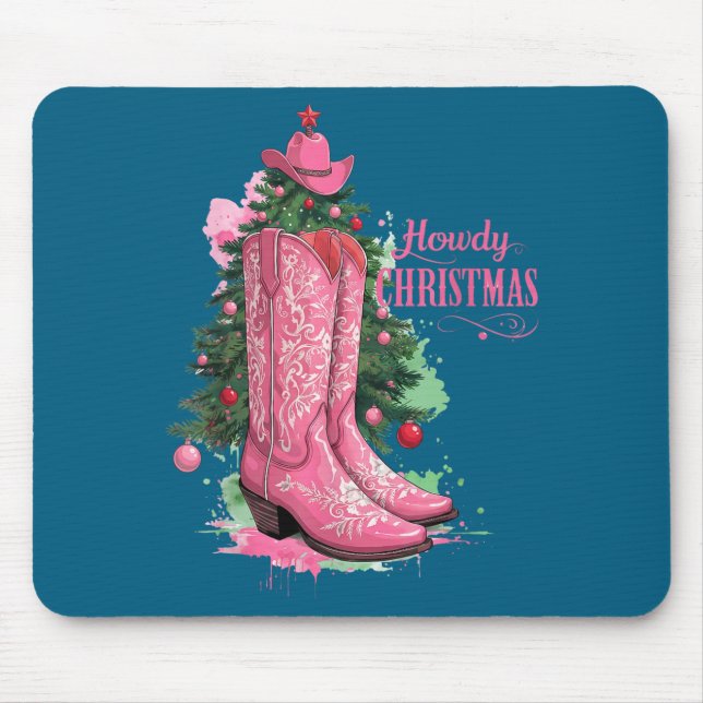 Western , Howdy Christmas And Tree, Nk Cowboy Boot Mouse Pad (Front)