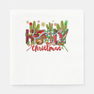 Western Howdy Christmas Cow Cowboy Hat And Cactus  Napkin