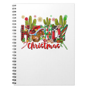 Western Howdy Christmas Cow Cowboy Hat And Cactus  Notebook