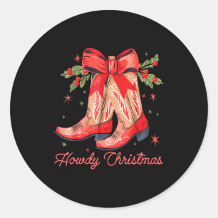 Western Howdy Christmas Cowgirl Boot Coquette Bow  Classic Round Sticker