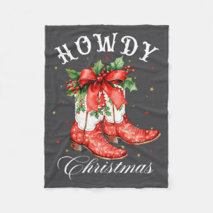 Western Howdy Christmas Cowgirl Boot Coquette Bow Fleece Blanket