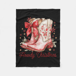 Western Howdy Christmas Cowgirl Boot Coquette Bow  Fleece Blanket