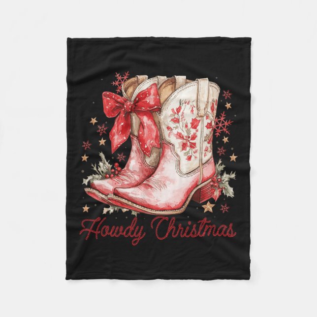 Western Howdy Christmas Cowgirl Boot Coquette Bow  Fleece Blanket (Front)