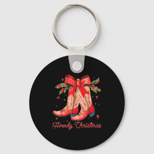 Western Howdy Christmas Cowgirl Boot Coquette Bow Keychain