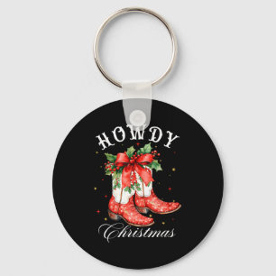 Western Howdy Christmas Cowgirl Boot Coquette Bow Keychain