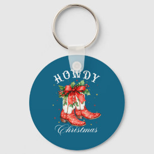 Western Howdy Christmas Cowgirl Boot Coquette Bow Keychain