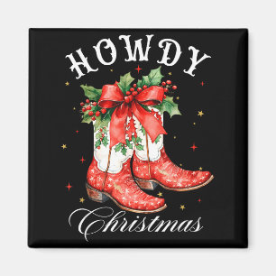 Western Howdy Christmas Cowgirl Boot Coquette Bow  Magnet
