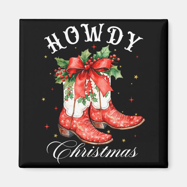 Western Howdy Christmas Cowgirl Boot Coquette Bow  Magnet (Front)