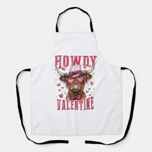 Western Howdy Highland Cow Valentines Day Highland Apron
